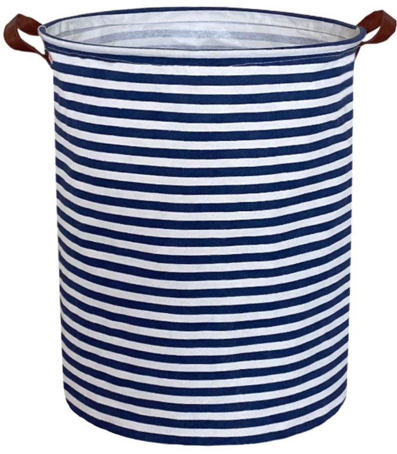 Essme Kids Laundry Hamper,Boys laundry basket,Collapsible Bule storage basket with Waterproof PE Coating,Canvas Fabric Nursery Hamper for Kids Room Decor,Gift,Baby Clothing.(Navy Blue stripes) - Image 1